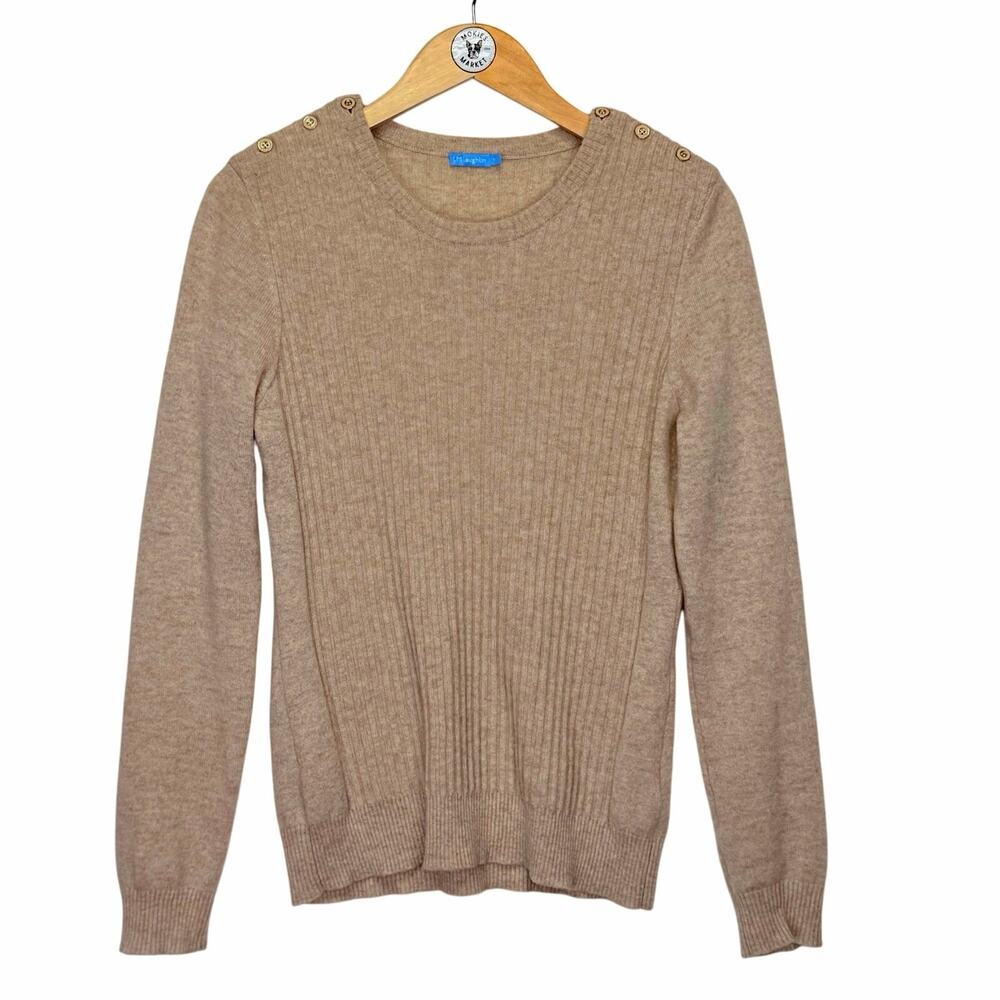 J. McLaughlin Ribbed Cashmere Sweater Womens M Oatmeal Beige Minimalist Luxury